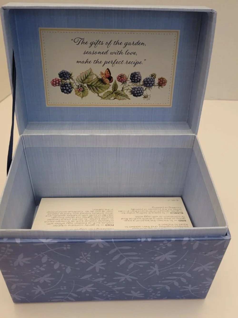 Hallmark Refillable Recipe Box Botanical Butterfly Blue w/ Cards & Dividers